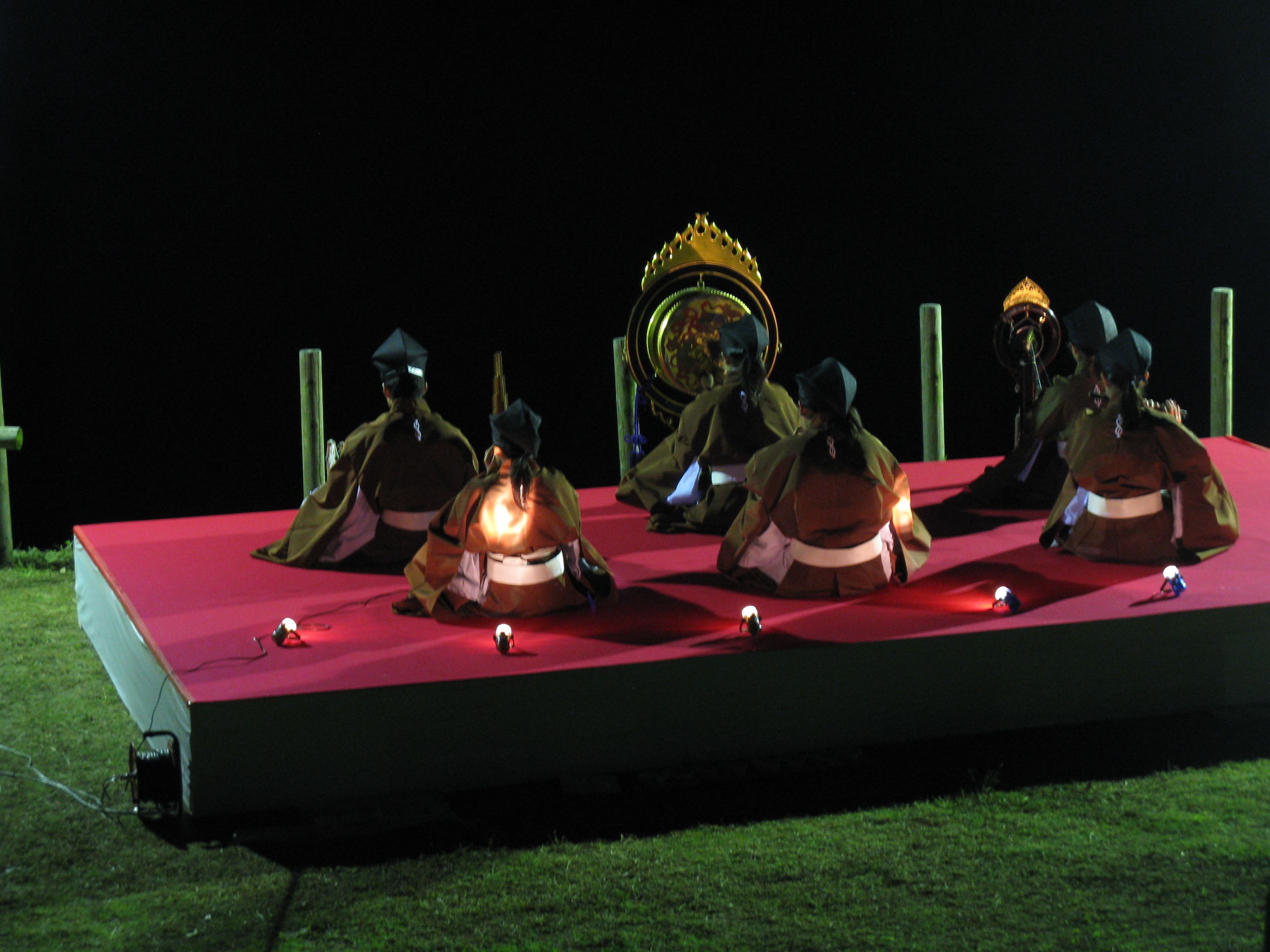Gagaku musicians performing with traditional instruments