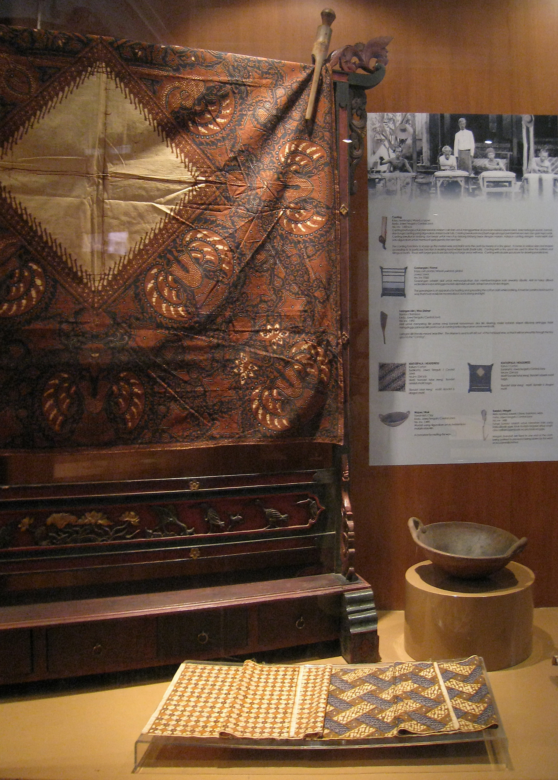 Indonesian batik textiles on display