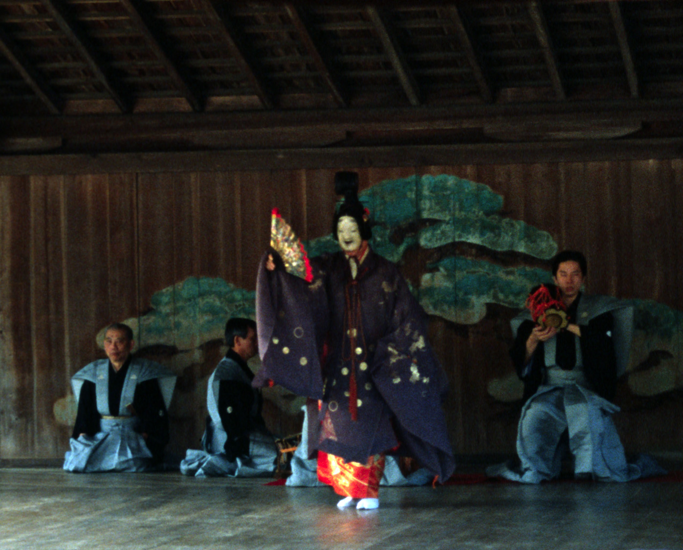 Noh performance on a traditional shrine stage